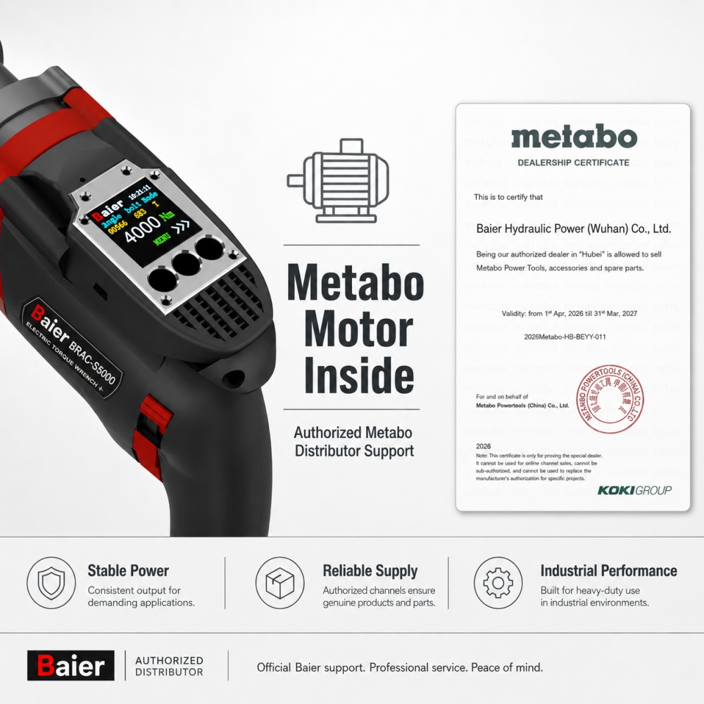 Электрический динамометрический ключ BRAC-S5000 с двигателем Metabo и поддержкой авторизованного дистрибьютора.